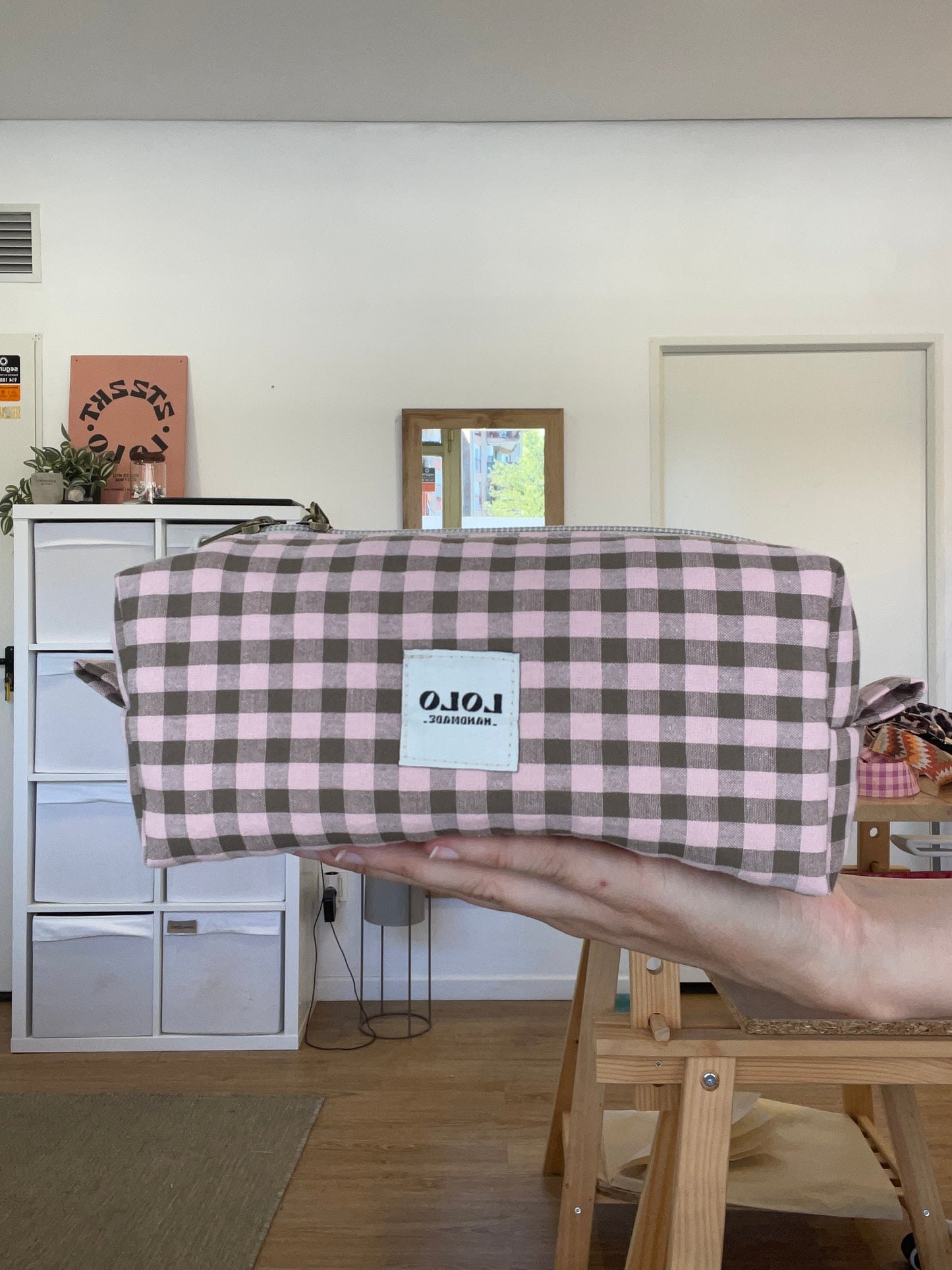 Estuche vichy verde y rosa
