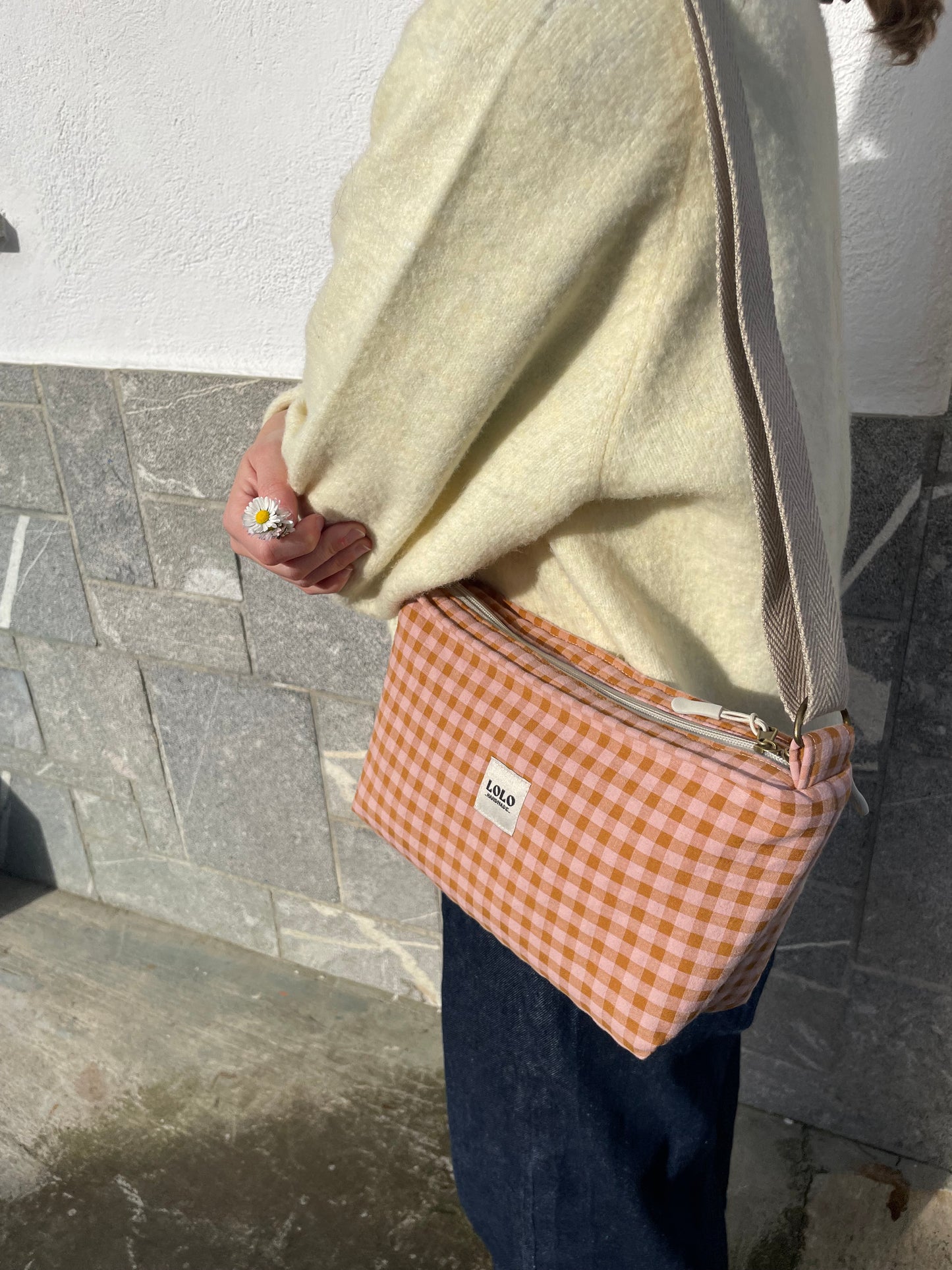 Bolso rectangular rosa y teja