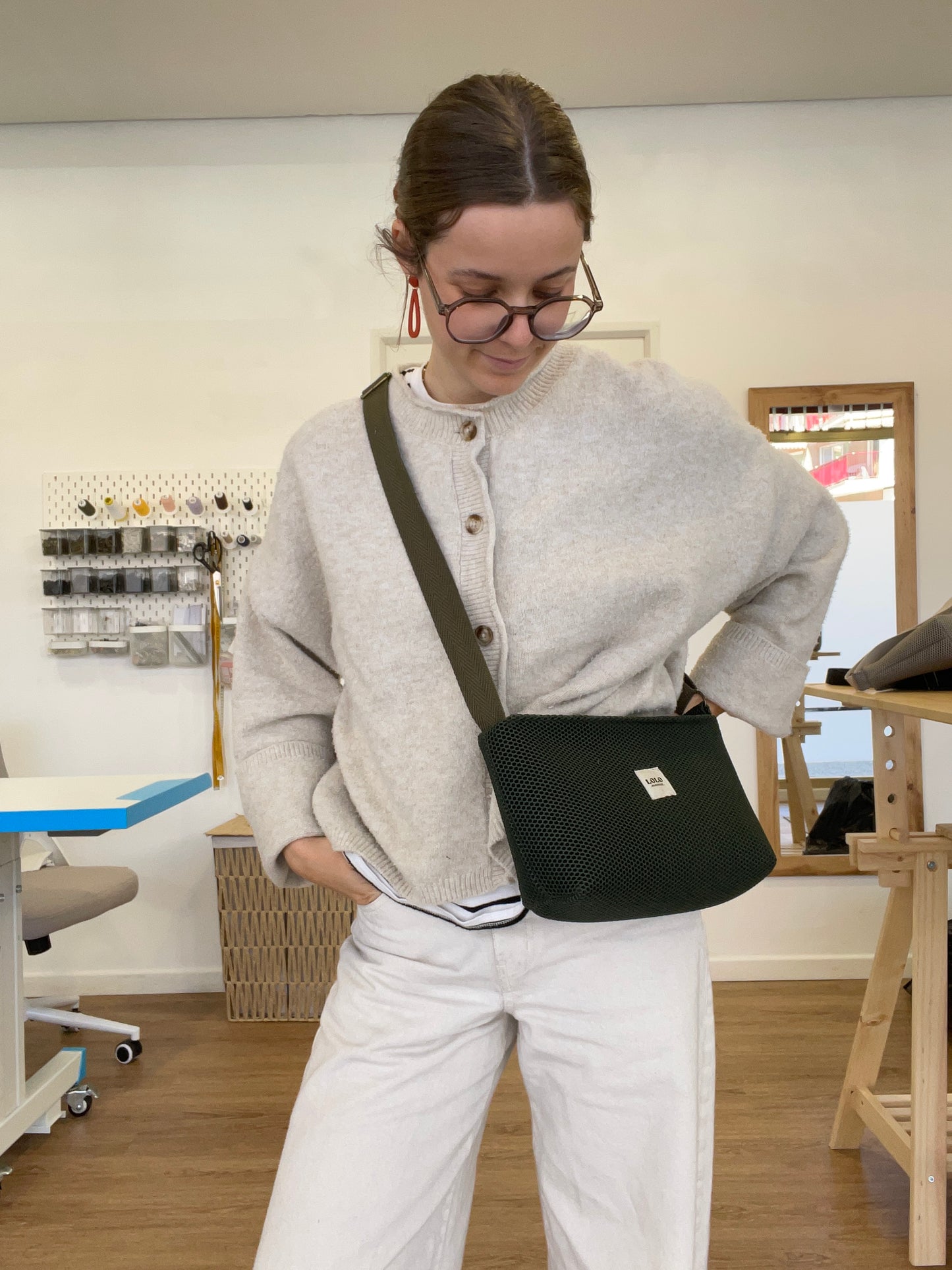 Bolso rectangular malla 3D total verde botella