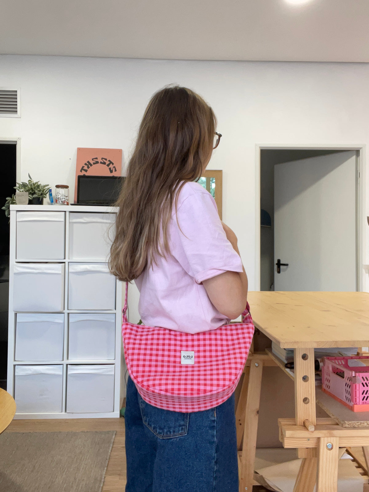 Bolso moon vichy rosa y rojo