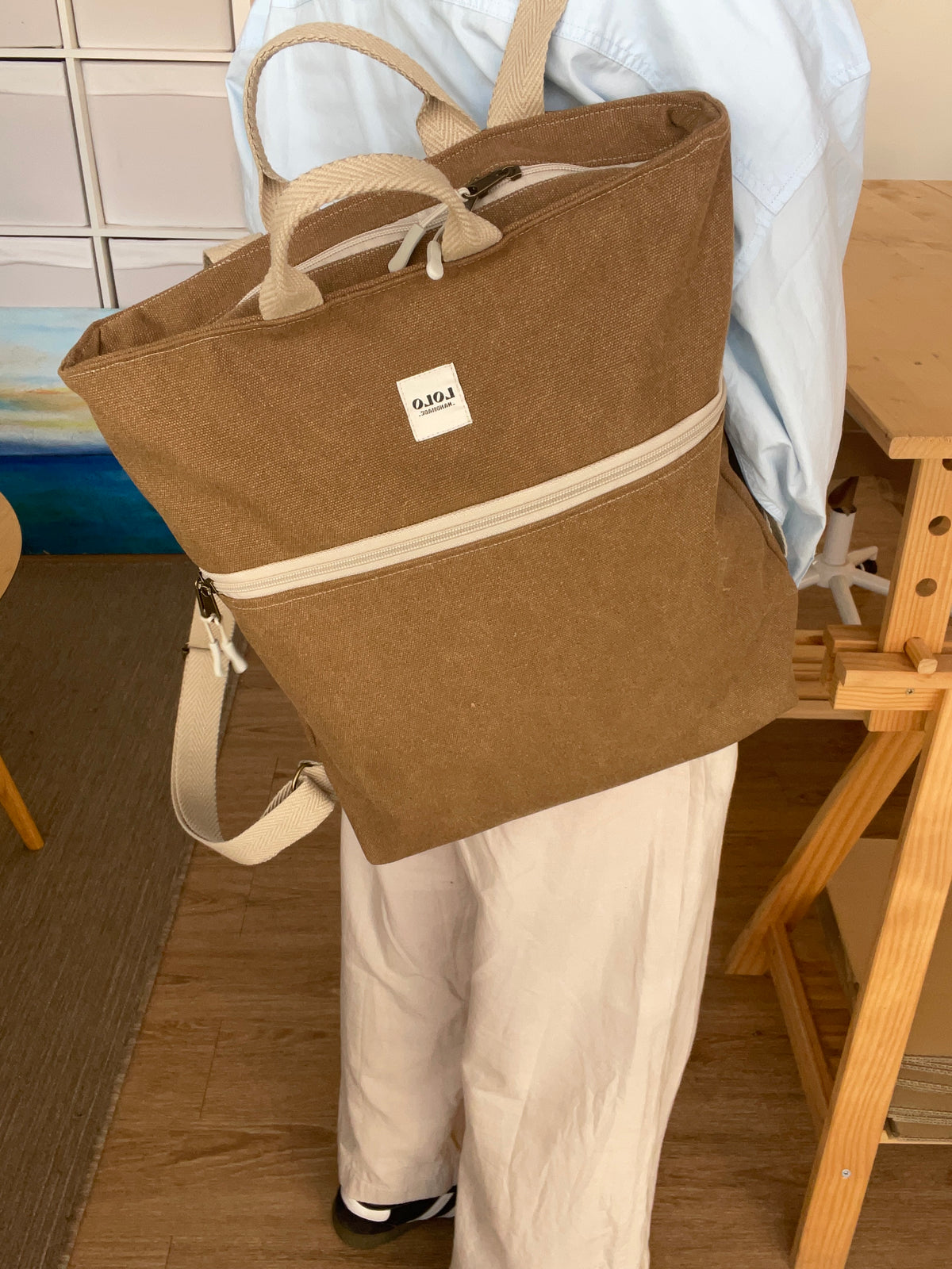 Mochila marrón jaspeado