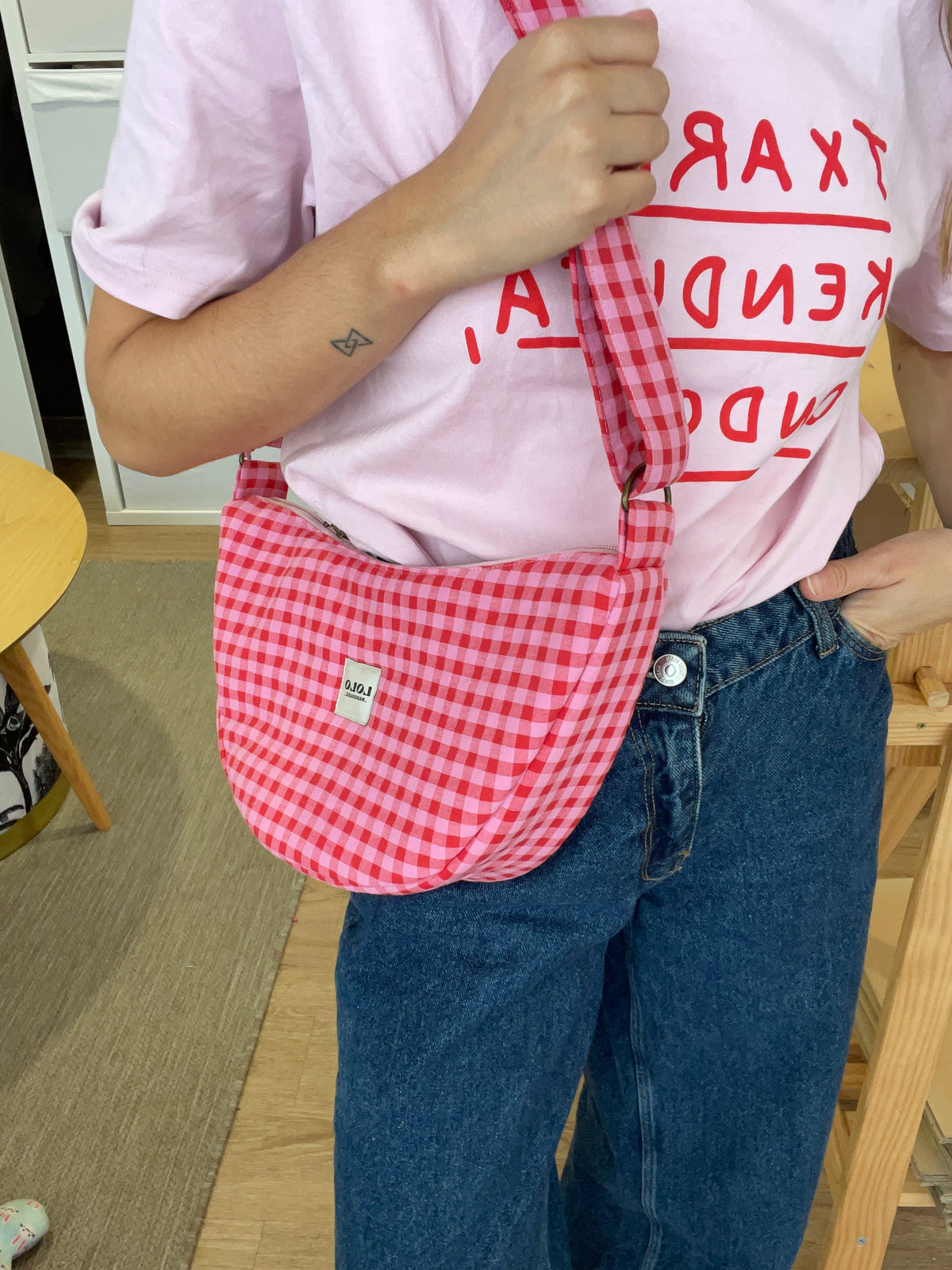 Bolso moon vichy rosa y rojo